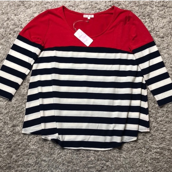 thyme and honey Tops - Thyme and honey red navy and white striped top